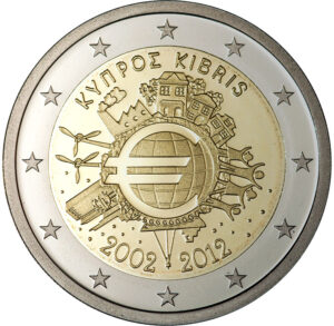 2012 - Chipre - 2 euros - dez anos de euro