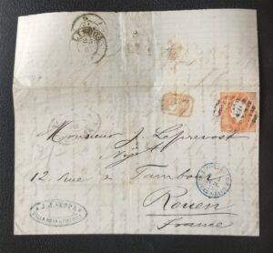 Carta 1873 - D. Luís I, Fita direita - Lisboa/França