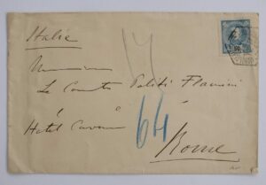 1895/96 - Carta de D. Carlos I, selo de 50 réis - Lisboa/Roma