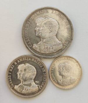 D. Carlos I e D. Amélia de 1898 Série 3 Moedas em Prata - IV Centenário da Descoberta da Índia da Índia