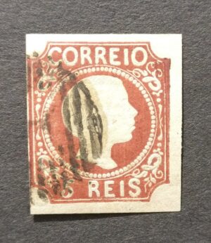 1855/1856 - Selo Nº 5 -  D. Pedro V. Cabelos Lisos, 5 reis castanho vermelho