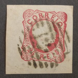 1856-58 - Selo Nº 13 - D. Pedro V. Cabelos anelados, 25 reis carmim rosa.