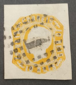 1862-1864 - Selo Nº 15 - D. Luís I, 10 reis amarelo laranja. Carimbo de Lisboa