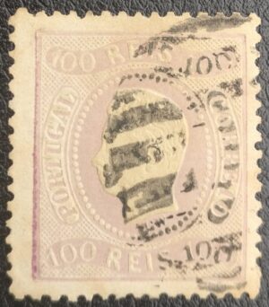 1867-1870 - Selo Nº 33 - 100 reis lilás malva D. Luís I.Fita curva, denteado