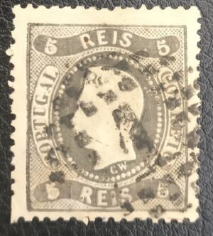 1867-1870 - Selo Nº 27 - 5reis preto, D. Luís I.Fita curva, denteado. Carimbo de Lisboa