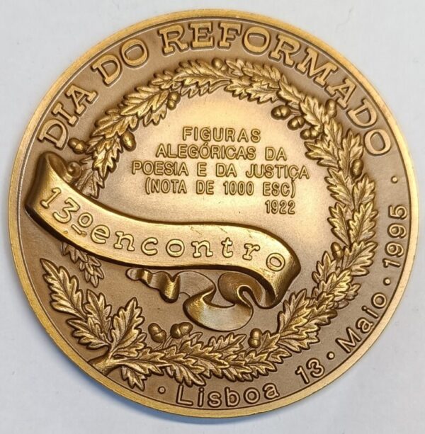 Medalha, 13º encontro / Banco Portugal / Figuras alegóricas da poesia e da justiça (nota de 1.000$00 de 1922) - Image 2