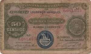 Cédula- emissão Londres, 20 centavos, 05/11/1914 - Lourenço Marques