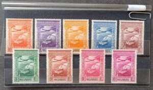 1938 - Moçambique C. Aéreo. Serie nova com charneira nº 1/9. Império Colonial Português