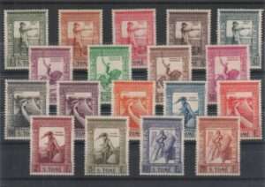 São Tomé e Príncipe, 1938 - Série nova com charneira nº  298/315. "Império Colonial Português" com legenda S. TOMÉ