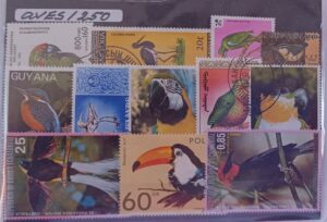 Aves - Pacote de 250 selos diferentes