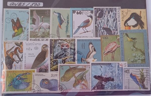 Aves - Pacote de 500 selos diferentes