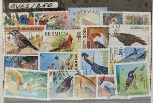 Aves - Pacote de 250 selos diferentes