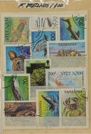 Fauna oceanos - Pacote de 100 selos diferentes