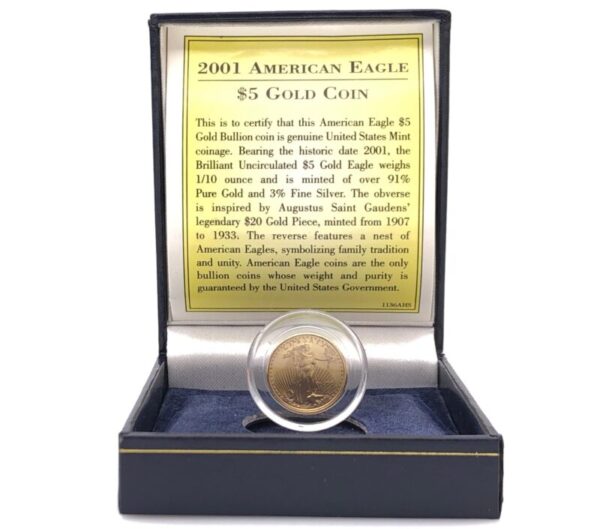 ESTADOS UNIDOS, 2001, Caixa com 1 moeda de 5 Dólares Ouro